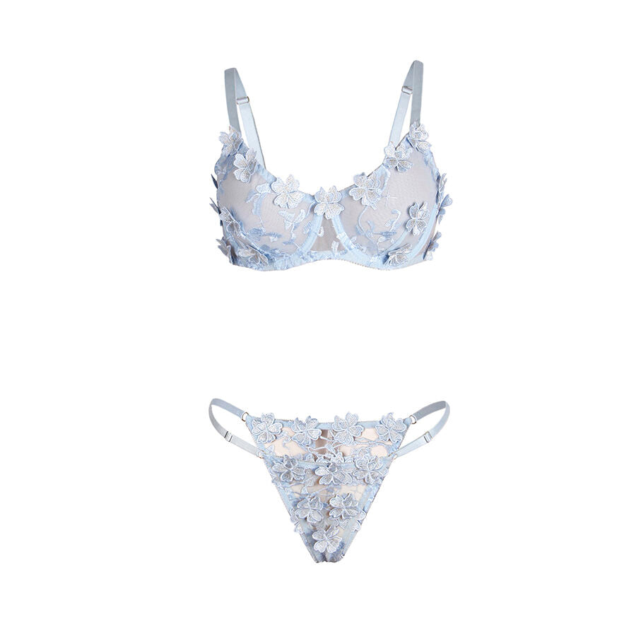 SUBBLIME - 957629 CONJUNTO SUJETADOR Y PANTIES CON BORDADOS DE FLORES CELESTE