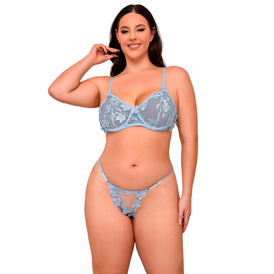 SUBBLIME - 957629 CONJUNTO SUJETADOR Y PANTIES CON BORDADOS DE FLORES CELESTE S/M