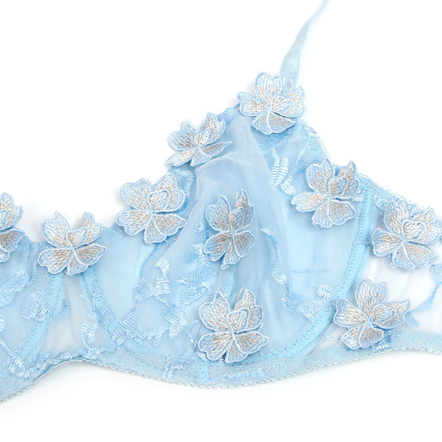 SUBBLIME - 957629 CONJUNTO SUJETADOR Y PANTIES CON BORDADOS DE FLORES CELESTE