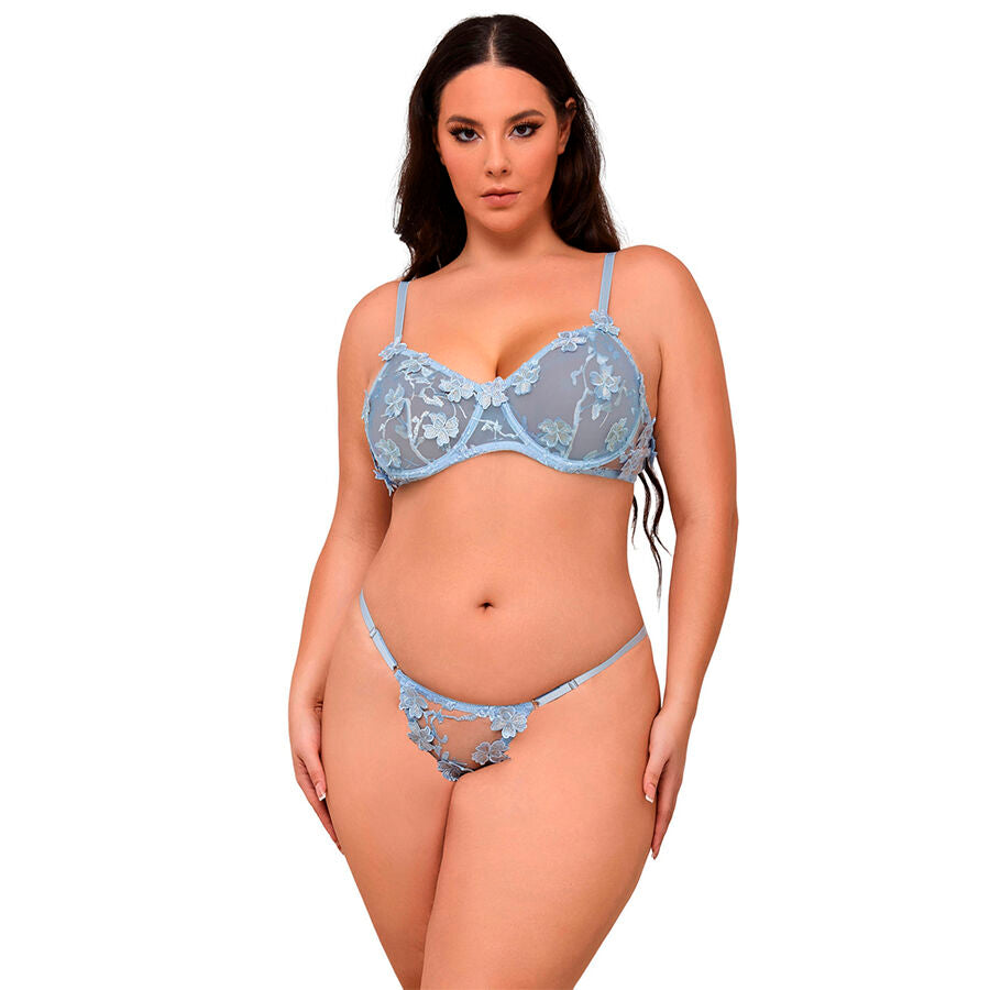SUBBLIME - 957629 CONJUNTO SUJETADOR Y PANTIES CON BORDADOS DE FLORES CELESTE