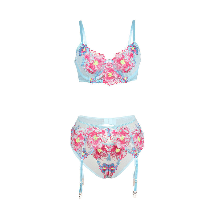 SUBBLIME - 957643 CONJUNTO SUJETADOR Y LIGUERO CON BORDADOS DE FLORES ROSAS