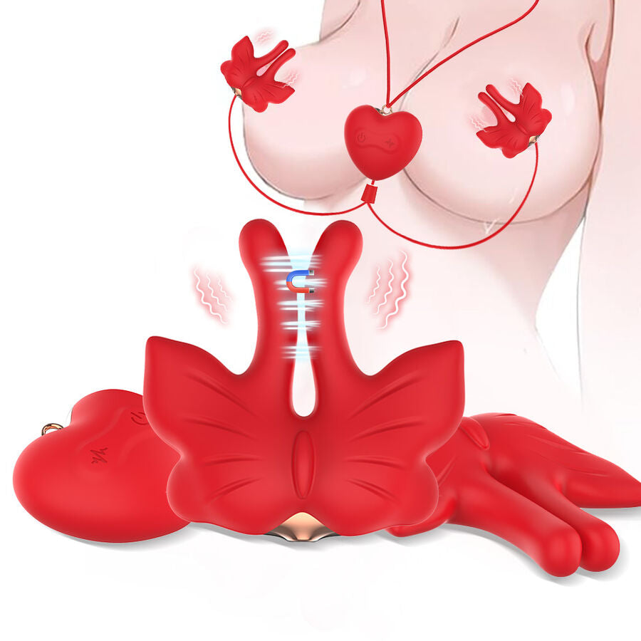 ARMONY - PINZAS PARA PEZONES MAGNÉTICA CON VIBRACIÓN FORMA MARIPOSA ROJO