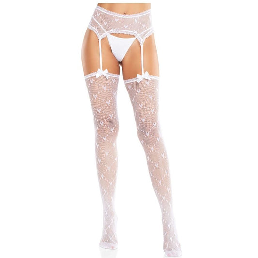 LEG AVENUE - HEART-SHAPED STOCKINGS WITH GARTERS WHITE