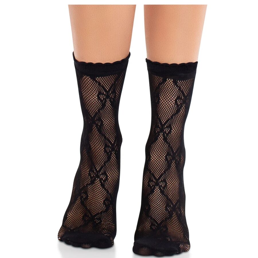 LEG AVENUE - CALCETINES DE ENCAJE DE LAZOS NEGRO