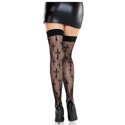LEG AVENUE - WORSHIP ME BLACK LACE STOCKINGS