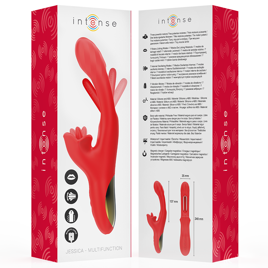 INTENSE - JESSICA MULTIFUNCTION VIBRATOR CLITORAL STIMULATION 24.8 CM RED
