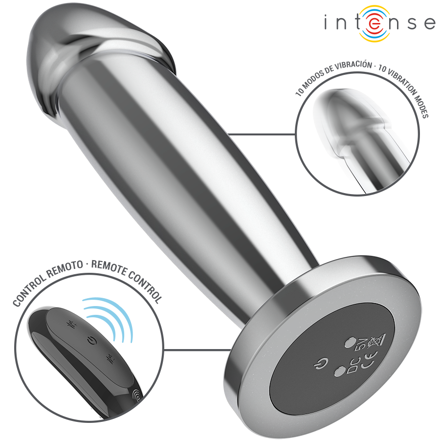INTENSE - ANAL PLUG 10 VIBRATIONS METAL DILDO SHAPED WITH REMOTE CONTROL M