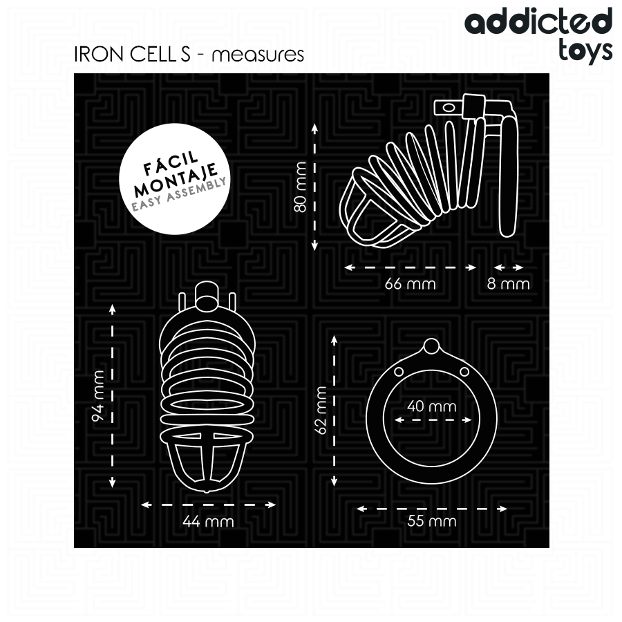 ADDICTED TOYS LOCKED - IRON CELL JAULA PARA PENE DE METAL 4 CM TALLA S