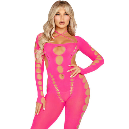LEG AVENUE - BODYSTOCKING ROSA CON ESPALDA ABIERTA TALLA ÚNICA