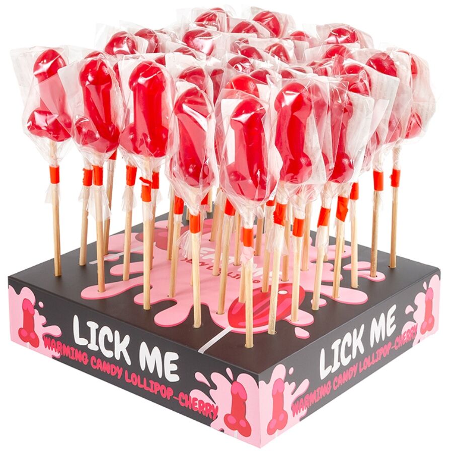 SECRETPLAY - PENIS LOLLIPOP DISPLAY CHERRY CANDY WITH SPICY HEAT EFFECT (40 UNITS)