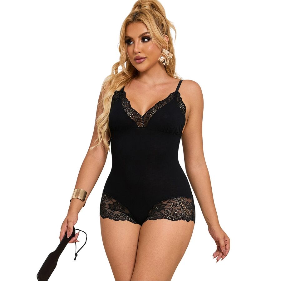 SUBBLIME - TEDDY DETALLE ENCAJE FLORAL NEGRO L/XL