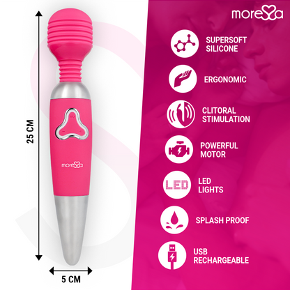 MORESSA - ODILON WAND POWERFUL MOTOR PLUS TWO PREMIUM RECHARGEABLE SILICONE HEADS