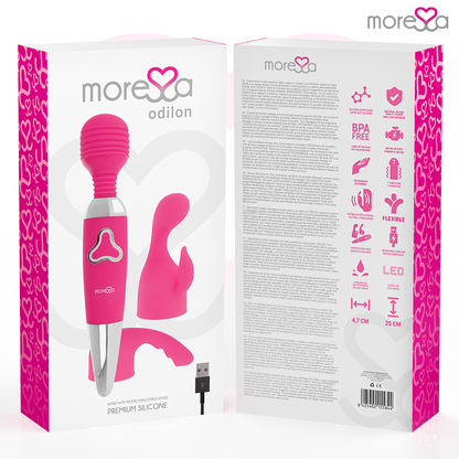 MORESSA - ODILON WAND POWERFUL MOTOR PLUS TWO PREMIUM RECHARGEABLE SILICONE HEADS