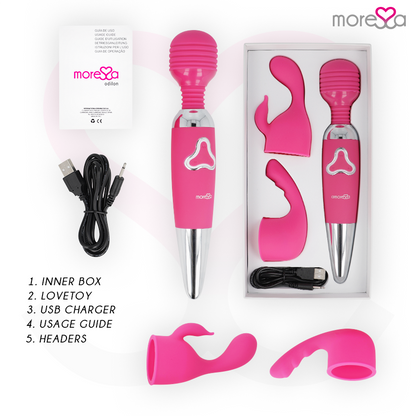 MORESSA - ODILON WAND POWERFUL MOTOR PLUS TWO PREMIUM RECHARGEABLE SILICONE HEADS