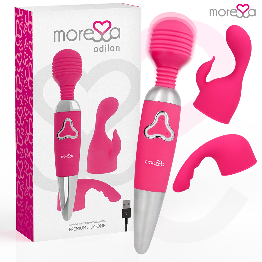 MORESSA - ODILON WAND POWERFUL MOTOR PLUS TWO PREMIUM RECHARGEABLE SILICONE HEADS