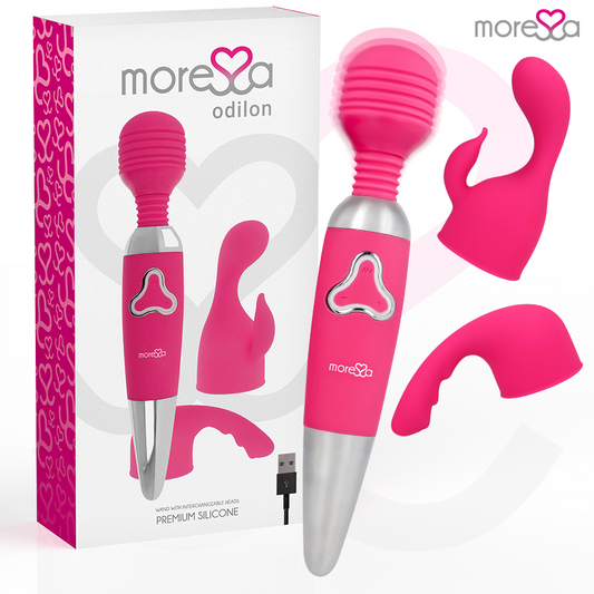 MORESSA - ODILON WAND POWERFUL MOTOR PLUS TWO PREMIUM RECHARGEABLE SILICONE HEADS