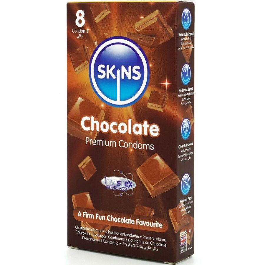 SKINS - PRESERVATIVOS PREMIUM SABOR CHOCOLATE PACK 8