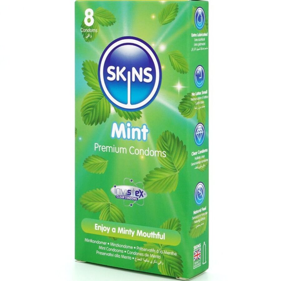 SKINS - PRESERVATIVOS PREMIUM AROMATIZADOS A MENTA PACK 8