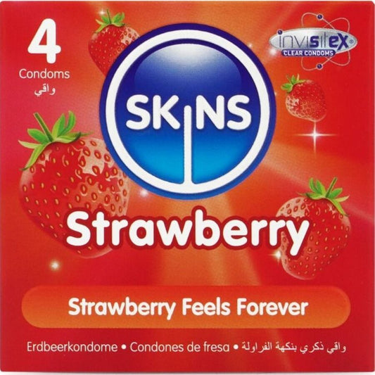 SKINS - PREMIUM STRAWBERRY FLAVOR CONDOMS PACK OF 4