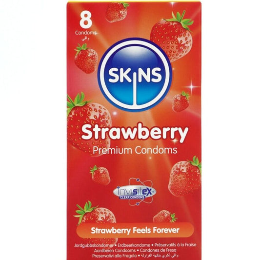 SKINS - PREMIUM STRAWBERRY FLAVOR CONDOMS PACK OF 8