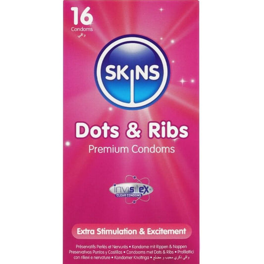 SKINS - DOTS &amp; RIBS PREMIUM CONDOMS PACK 16