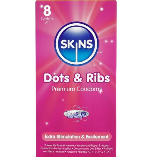 SKINS - DOTS &amp; RIBS PREMIUM CONDOMS PACK 8