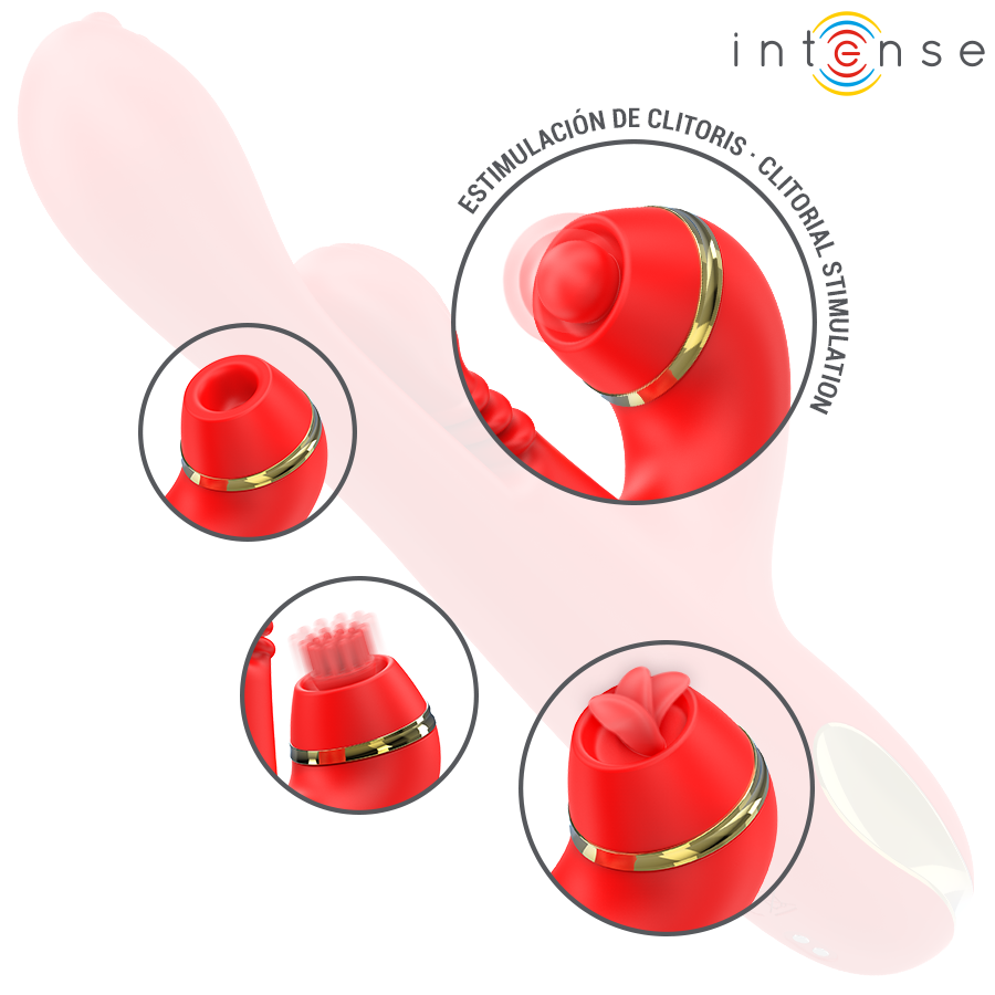 INTENSE - KATY ESTIMULADOR CLÍTORIS MULTIFUNCIÓN 4 CABEZALES INTERCAMBIABLES ROJO