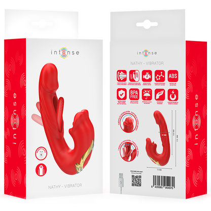 INTENSE - NATHY VIBRADOR DOBLE CON BOCA ESTIMULADORA MULTIFUNCIÓN ROJO