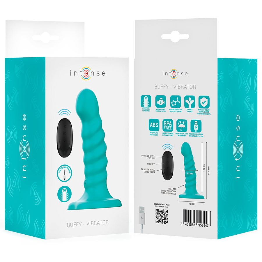 INTENSE - BUFFY VIBRADOR TALLA S DISEÑO EN ESPIRAL 10 VIBRACIONES AZUL CONTROL REMOTO