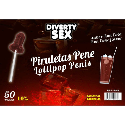 DIABLO GOLOSO - 50 PIRULETAS PENE RON COLA 10% ALCOHOL
