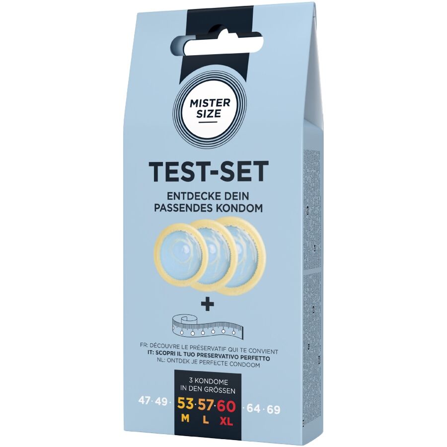 MISTER SIZE - TEST SET 3 PRESERVATIVOS DIFERENTES TALLAS + CINTA MÉTRICA