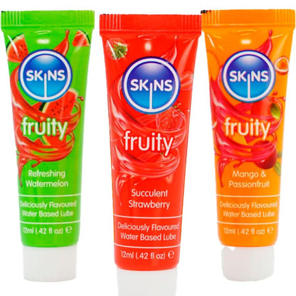 SKINS - FRUITY LUBES KIT LUBRICANTES SANDÍA, FRESA & MANGO 3 x 12 ML