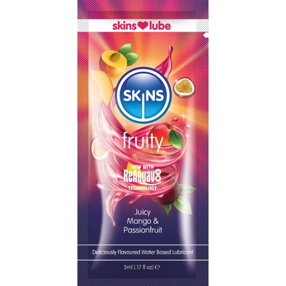 SKINS - LUBRIFICANTE FRUITY À BASE DE ÁGUA MANGA & FRUTA-DA-PAIXÃO MONODOSE 5 ML