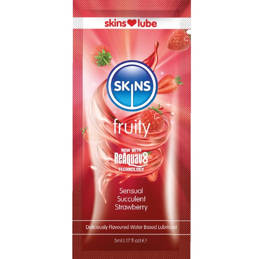 SKINS - LUBRIFICANTE FRUTADO À BASE DE ÁGUA MORANGO MONODOSE 5 ML