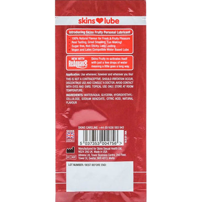 SKINS - LUBRIFICANTE FRUTADO À BASE DE ÁGUA MORANGO MONODOSE 5 ML