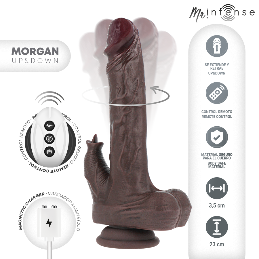 MR INTENSE - MORGAN REALÍSTICO MULTIFUNCIÓN CON VIBRACIÓN, ROTACION Y UP AND DOWN CONTROL REMOTO 23 CM -O- 3.5 CM