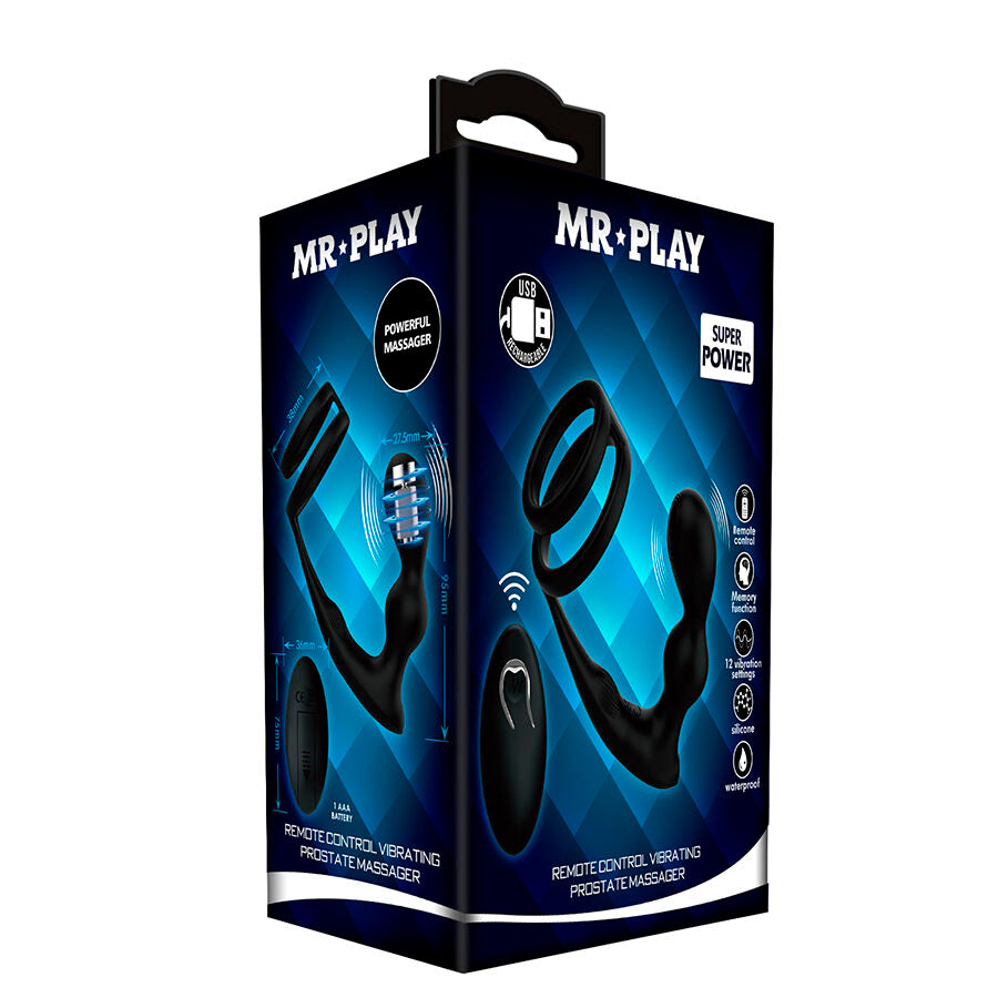 MR PLAY - ANILLO PARA PENE CON PLUG ANAL CON VIBRACIÓN CONTROL REMOTO