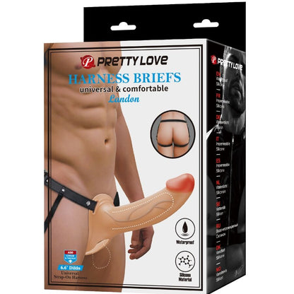 PRETTY LOVE - LANDON HARNESS BRIEFS ARNÊS UNIVERSAL COM DILDO OCO DE SILICONE 16,8 CM NATURAL