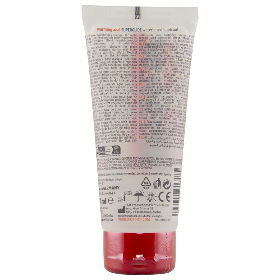 HOT - ANAL SUPERGLIDE WARMING LIQUID PLEASURE LUBRIFICANTE ANAL À BASE DE ÁGUA EFEITO AQUECIMENTO 100 ML