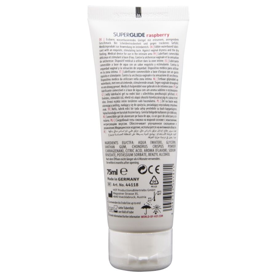HOT - SUPERGLIDE EDIBLE WATER-BASED RASPBERRY LUBRICANT 75 ML