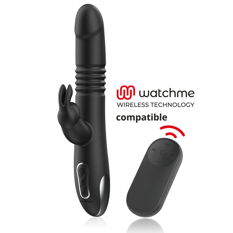 BLACK&SILVER - KENJI VIBRADOR RABBIT UP & DOWN + MANDO CONTROL REMOTO WATCHME