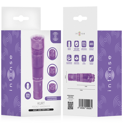 INTENSE - KURT MINI MASSAGER WITH 4 INTERCHANGEABLE HEADS LILAC