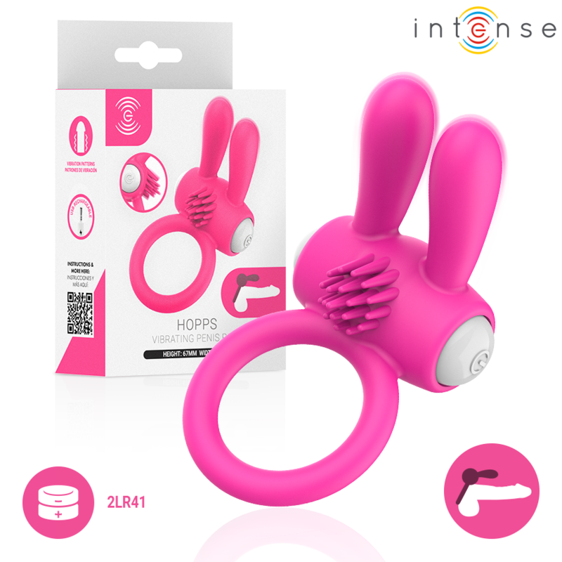 INTENSE - HOPPS ANILLO PARA PENE VIBRADOR CON ESTIMULACIÓN CLITORIANA ROSA