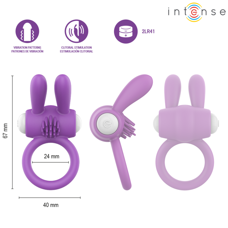 INTENSE - HOPPS ANILLO PARA PENE VIBRADOR CON ESTIMULACIÓN CLITORIANA MORADO