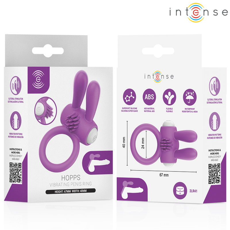 INTENSE - HOPPS ANILLO PARA PENE VIBRADOR CON ESTIMULACIÓN CLITORIANA MORADO