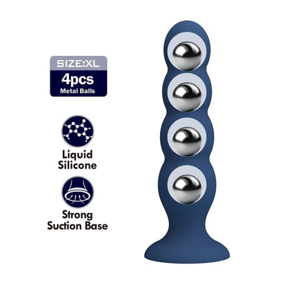 MR PLAY - PLUG ANAL CON 4 BOLAS METÁLICAS Y VENTOSA AZUL