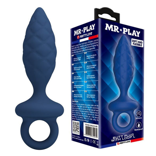 MR PLAY - PLUG ANAL TEXTURIZADO CON ANILLA AZUL L