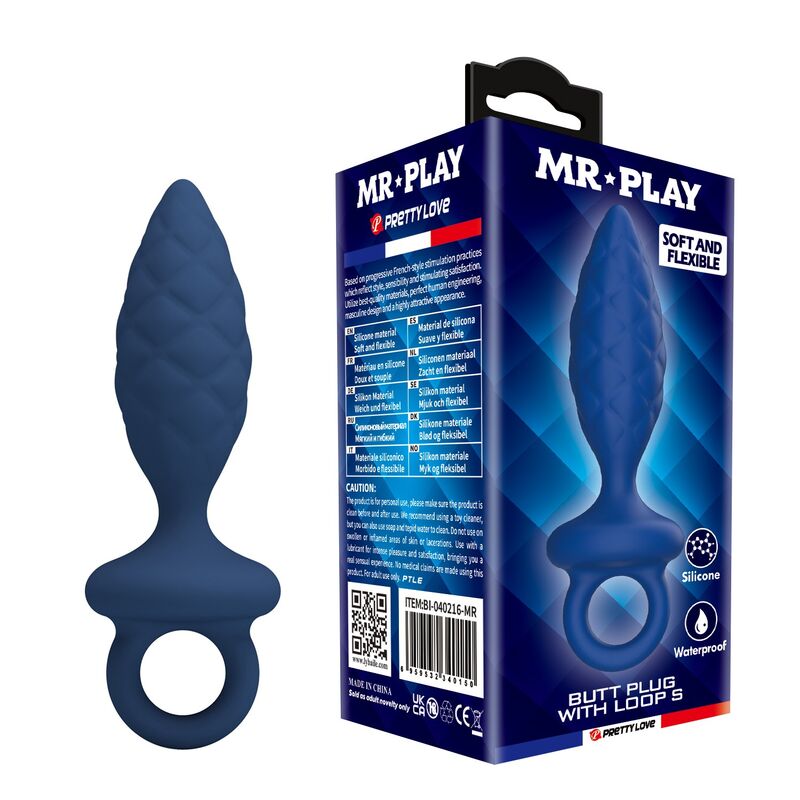 MR PLAY - PLUG ANAL TEXTURIZADO CON ANILLA AZUL S