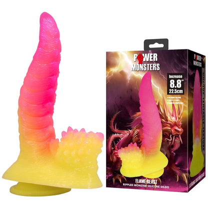 POWER MONSTERS - RIPPLIED MONSTER DILDO FANTASÍA CON VENTOSA 22,5 CM Ø 5,5 CM ROSA Y AMARILLO