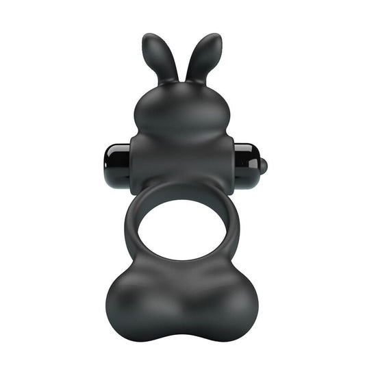 PRETTY LOVE - ANILLO VIBRADOR PARA PENE CON ESTIMULADOR DE CONEJITO 10 FUNCIONES NEGRO